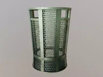 Trash metal can with holes in it Low-poly 3D model