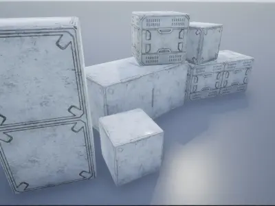 2K-4K White Sci-Fi Crates and Containers Low-poly 3D model