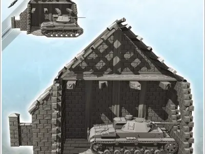 Ruined building with Panzer III Ausf J 20 - World War Two Second 3D print model