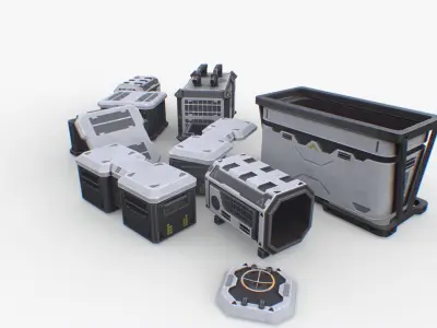 Sci-fi containers pack Unity UE Low-poly 3D model