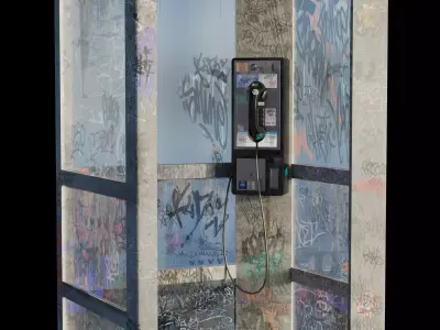 Urban Phone Booth with Graffiti - Realistic 3D Model 3D model