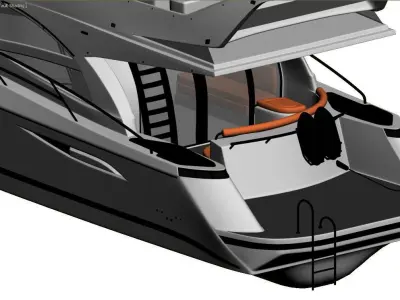 Luxury Flybridge Motor Yacht White with Orange Upholstery Free 3D model