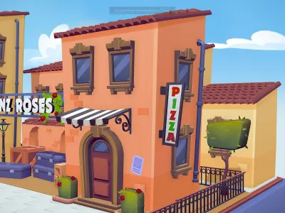 italian city street cityscape lowpoly assets pack Low-poly 3D model