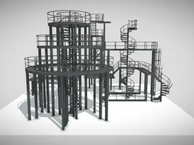 Low Stairs pack Low-poly 3D model