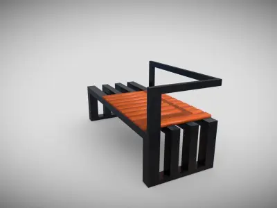 Metal Bench with Planks  Low-poly Low-poly 3D model
