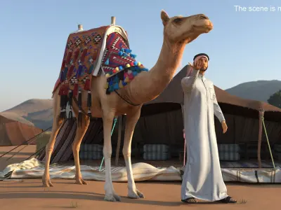  Arab Man with Camel in Cape Fur 