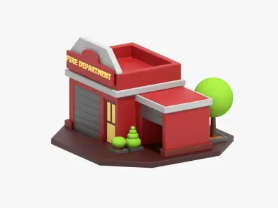 Fire Station 3D Illustration 3D model