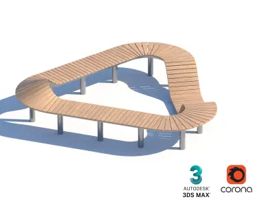 Triangular Curved Bench for Parks and Urban Spaces 3D model