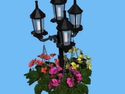 Ornate Streetlamp with Geraniums 3D model
