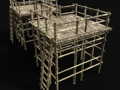 BAMBOO WATCHTOWER PLATFORM PIER LOG JUNGLE PORT CONSTRUCTION AAA Low-poly 3D model