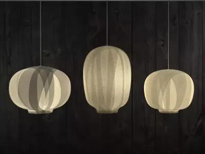 Nuno five paper lanterns hanging from ceiling 3D model