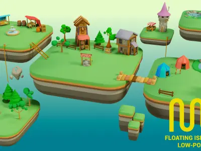 Floating City - Low-Poly Asset Pack  Low-poly 3D model