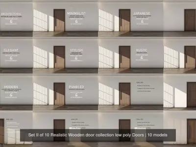 Set II of 10 Realistic Wooden door collection low poly Doors 3D Model Pack