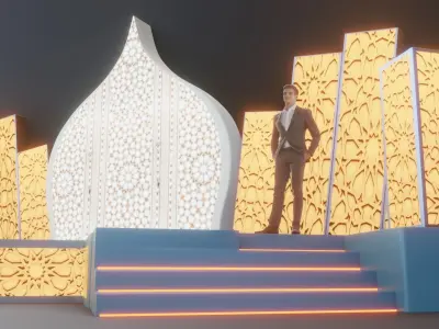 Islamic Event Stage with Lightening Low Poly Game Ready Low-poly 3D model