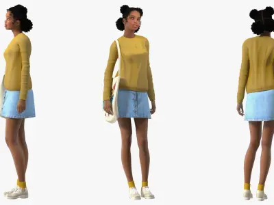 Street Style Light Skin Black Teenage Girl Standing Pose 3D model