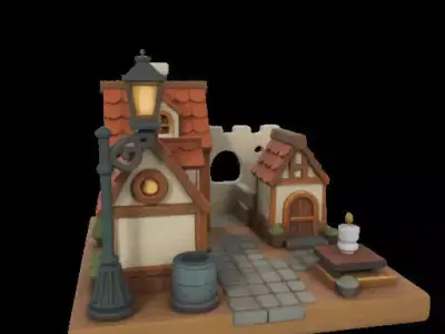 Mini Medieval Village Book Nook 3D print model