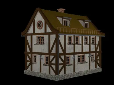 Fachwerk house with details Low-poly 3D model