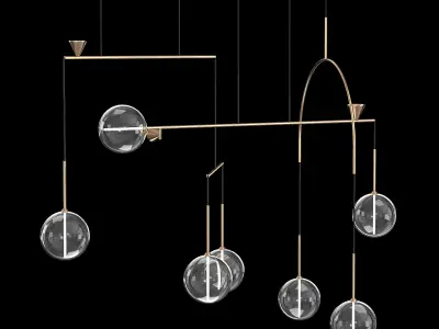 DEWDROPS chandelier with four glass balls hanging from it 3D model