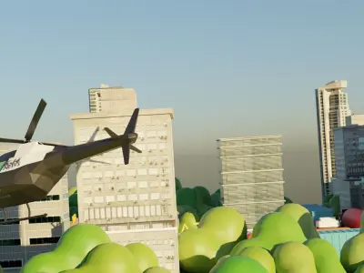 lowpoly town with vehicles  3D model