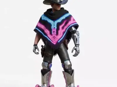 Neon Cyber-Gunslinger Character 3D Model Low-poly 3D model