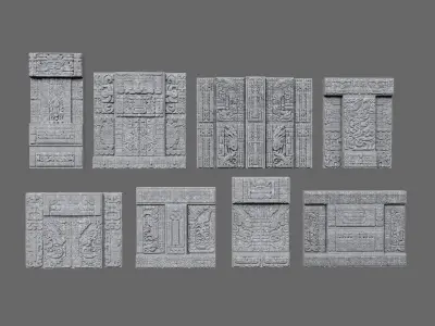 Low poly Gray Mayan Temple Walls 230809 Low-poly 3D model
