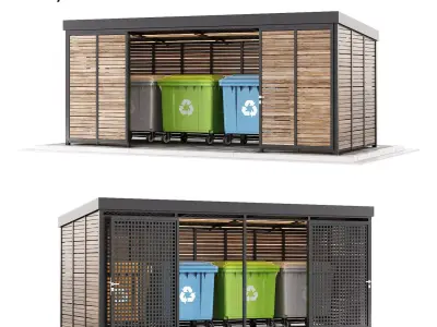 Garbage bins containers with fencing 3D model