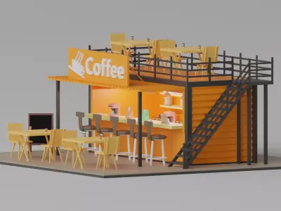 Cartoon Container Coffee Shop Cafe 3D model