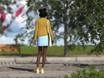 Street Style Black Teenage Girl Standing Pose 3D model