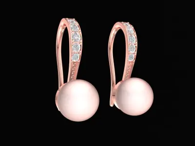 Pearl Drop Earrings with Pave Diamond Hook 36 3D print model