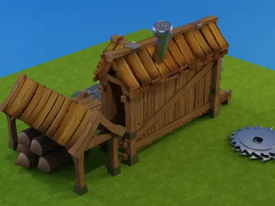 Low poly lumbermill wooden house Low-poly 3D model