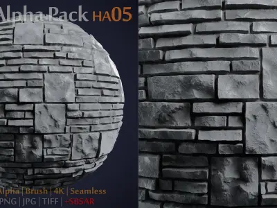 Stone and Brick Alpha Brush - HA05 - 4K - 16bit - SBSAR 3D model