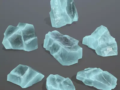 Rock Set 9 piece of aquamarine crystal Low-poly 3D model