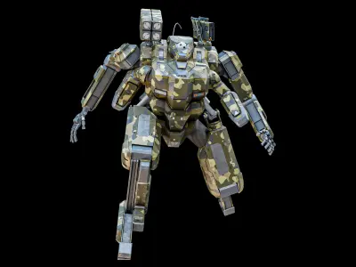  Rigged Sci-Fi Combat Mech Exoskeleton Suit - Woodland Skin PBR 