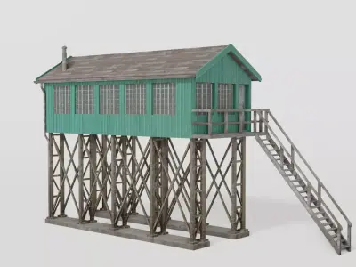 Green old gantry control tower Low-poly 3D model