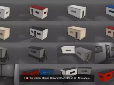 PBR Container House CB and Shed House C 3D Model Pack