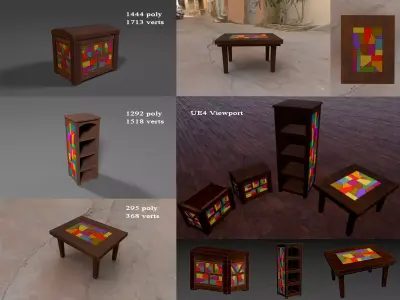 Stylized Mosaic furniture set Low-poly 3D model