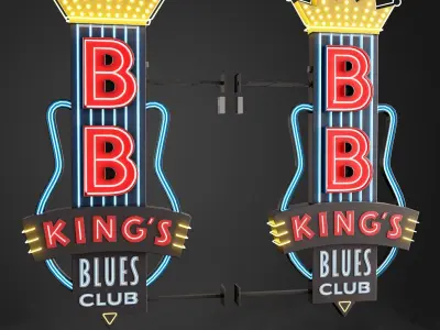 Neon sign Club in 3 types Low-poly 3D model