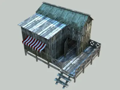 Barrack wooden house with awning 3D model