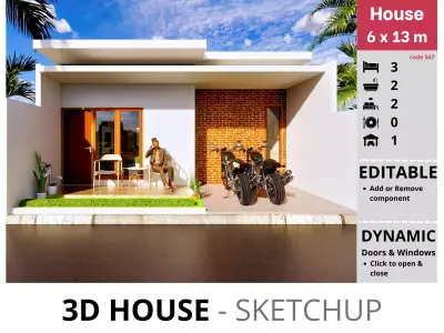 House 6x13m code 567 - Sketchup 3D model 3D model 3D model