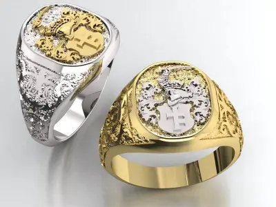 signet ring with heraldic knight and shield 3D print model