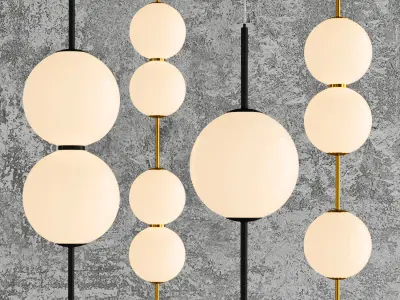 VOKE collection four spheres hanging from gold rods Low-poly 3D model