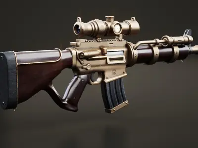  Steampunk Machine Gun - High-Detail Weapon Model with PBR Textures 