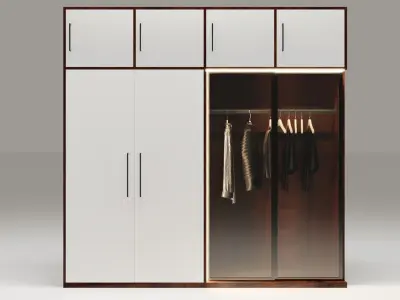 Dual-Material LED Cupboard with Hinged and Sliding Doors Low-poly 3D model