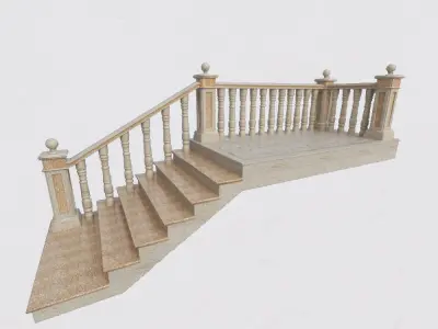 Classic stair with marble balusters 3D model