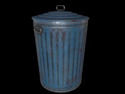 Blue Old Trashcan Low-poly 3D model