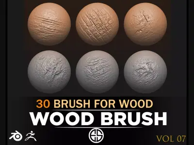 30 Wood Brush-Alpha-Blender Brush-Zbrush Brush-Vol 7 3D model