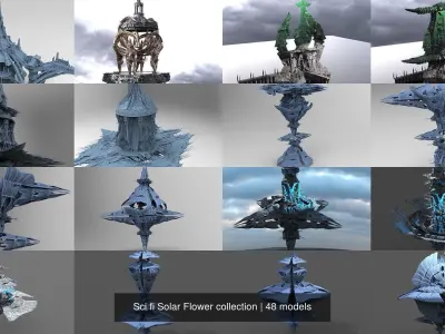 Sci fi Solar Flower collection 3D Model Pack