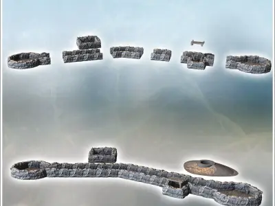 Set of modern trenches with wooden casemate and machine gun posi 3D print model