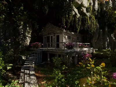 Cabin in woods Scene 3D model