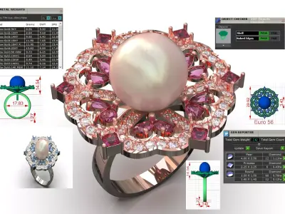 Luxurious Womens Pearl stl 3dm Ring Model pr0072 3D print model purchase
